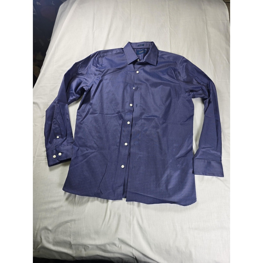 Fairlane Shirt Mens Large Blue Check Regular Fit Non Iron Stretch Long Sleeve
